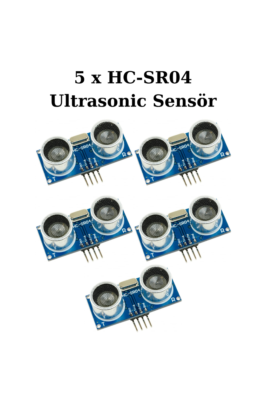 5 Adet HC-SR04 Ultrasonik Mesafe Sensörü - Arduino Uyumlu Temassız Ölçüm Modülü