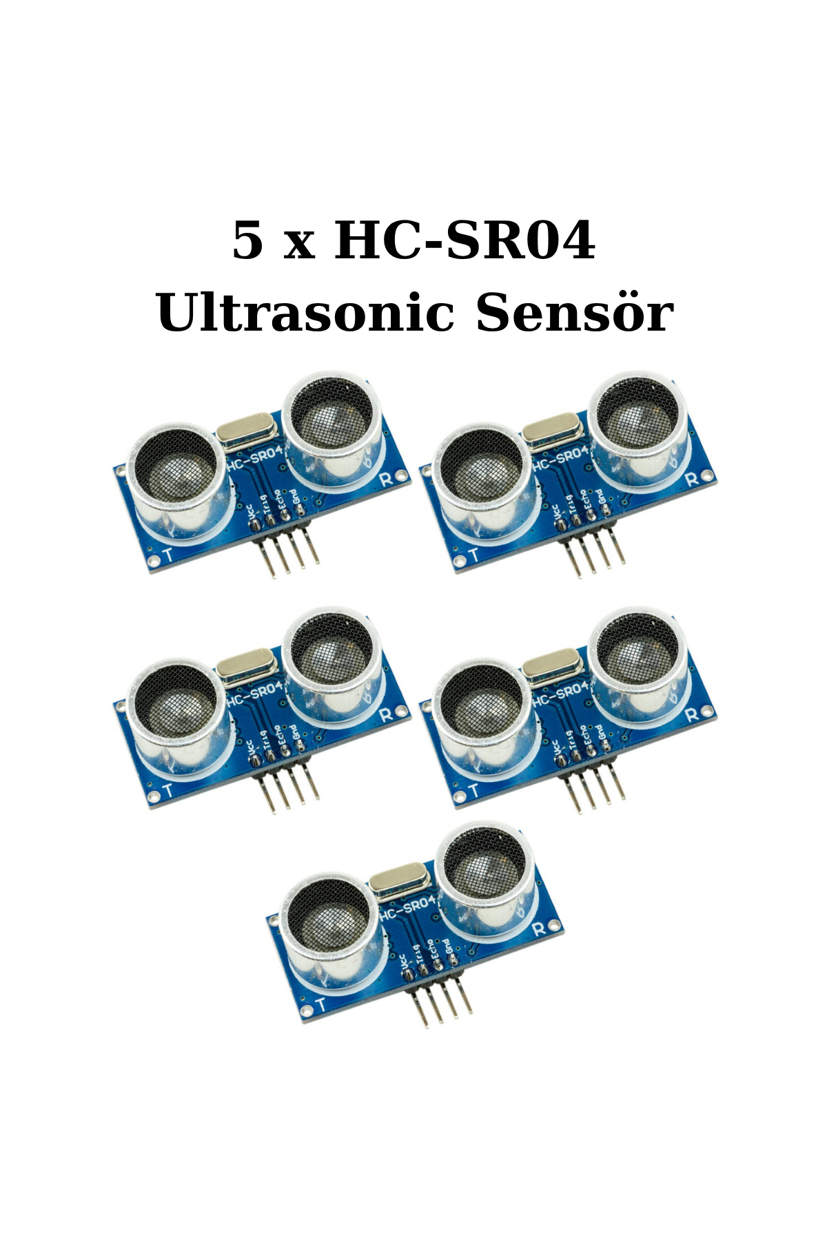 5 Adet HC-SR04 Ultrasonik Mesafe Sensörü - Arduino Uyumlu Temassız Ölçüm Modülü