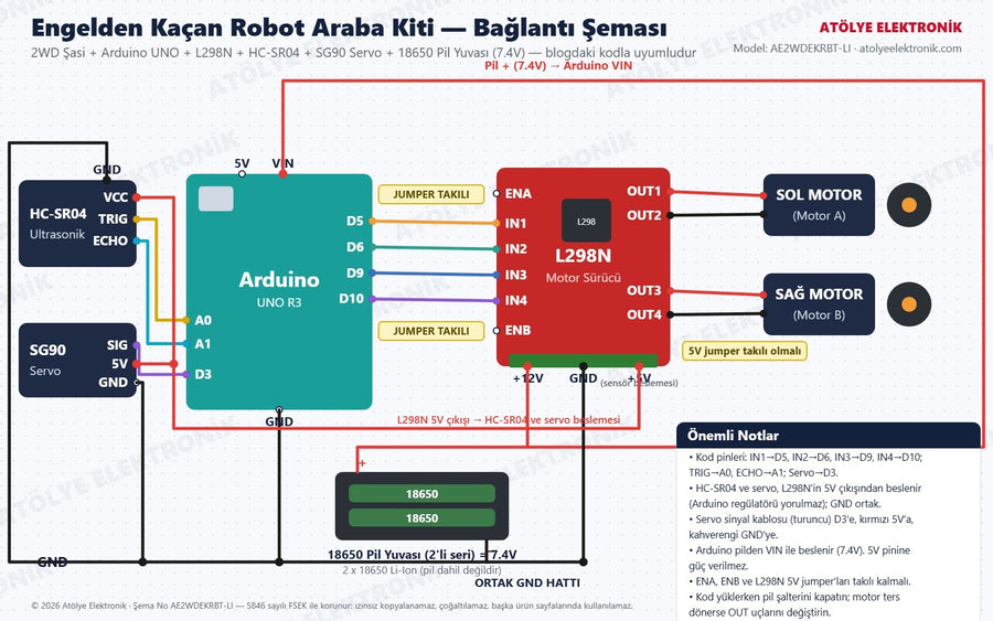 Engelden Kaçan Robot Kiti (18650) bağlantı şeması
