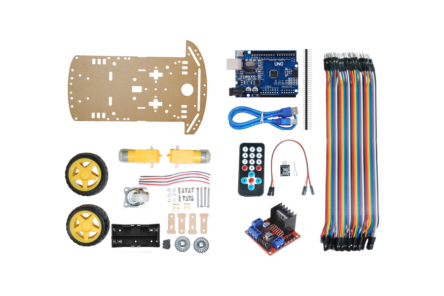 IR Kumandalı Robot Araba Kiti - 18650 Pil Yuvalı Set (2WD + Arduino + Motor Sürücü + Kumanda)
