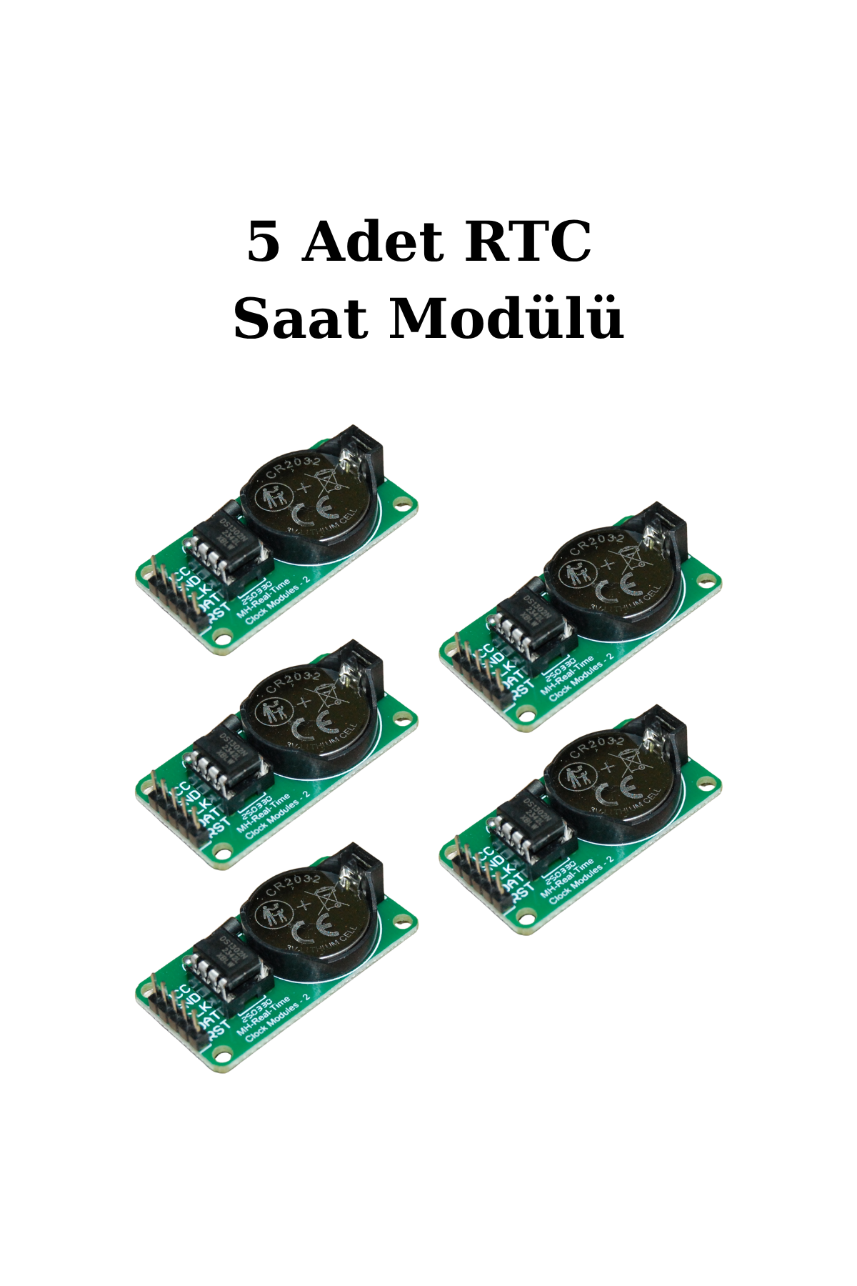 5 Adet DS1302 RTC Gerçek Zamanlı Saat Modülü (Pil Dahil)